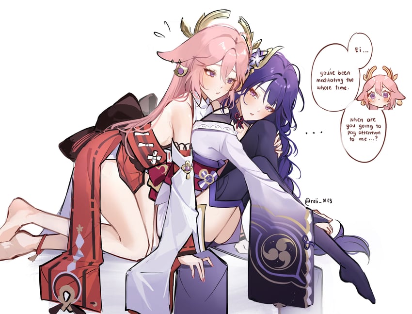 raiden shogun and yae miko (genshin impact) drawn by raii_0103