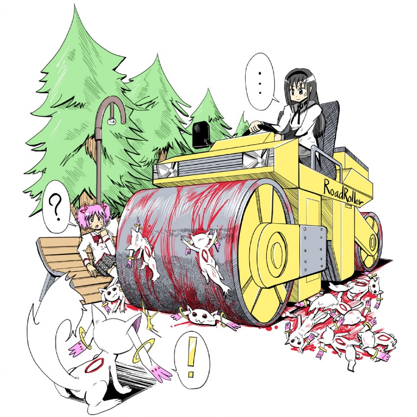akemi homura, kaname madoka, and kyubey (mahou shoujo madoka magica and 1 more) drawn by zetubou_(nirvaana)