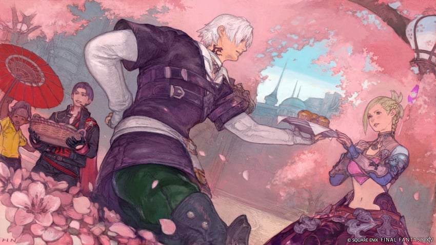 thancred waters and minfilia warde (final fantasy and 1 more) drawn by nagamine_hiroyuki