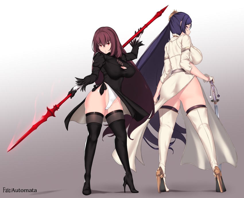 2b, scathach, minamoto no raikou, and commander (fate and 3 more) drawn by aster_crowley