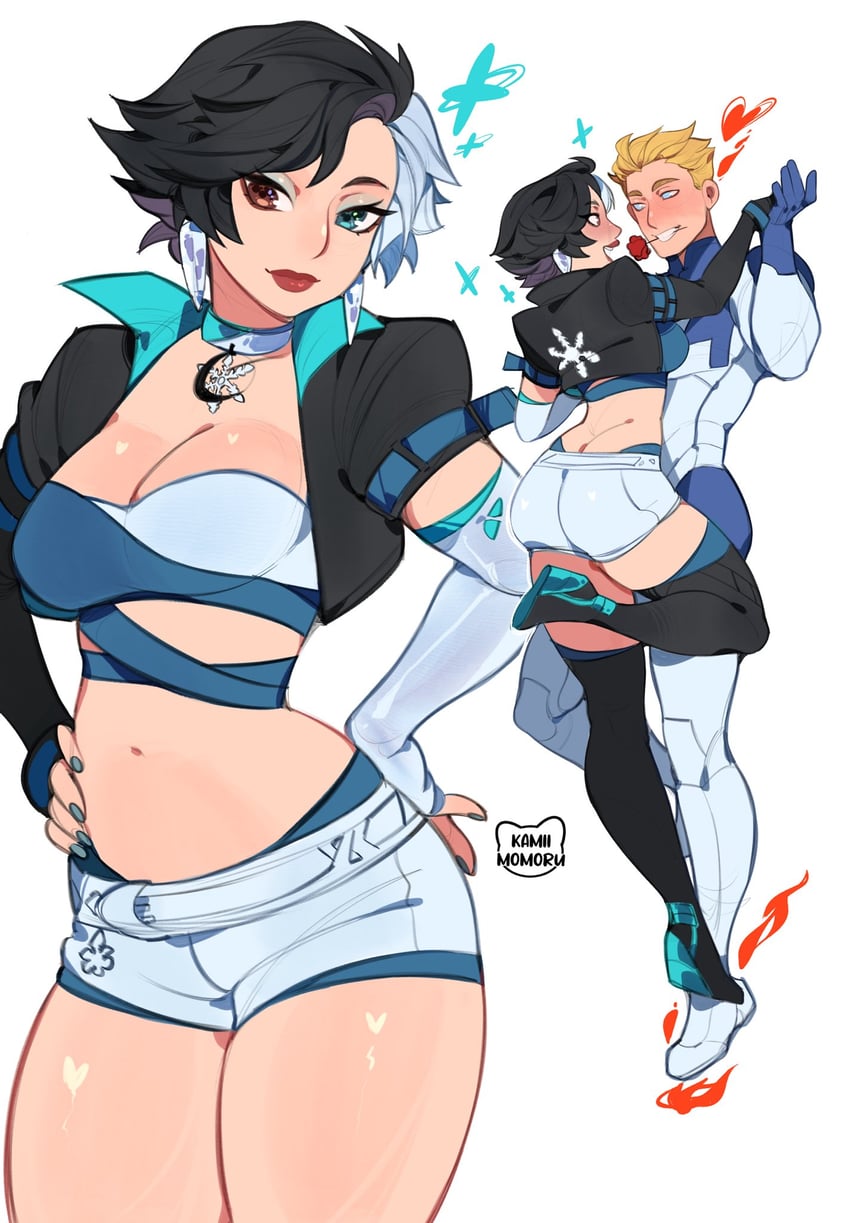 luna snow, johnny storm, and human torch (marvel and 2 more) drawn by kamii_momoru