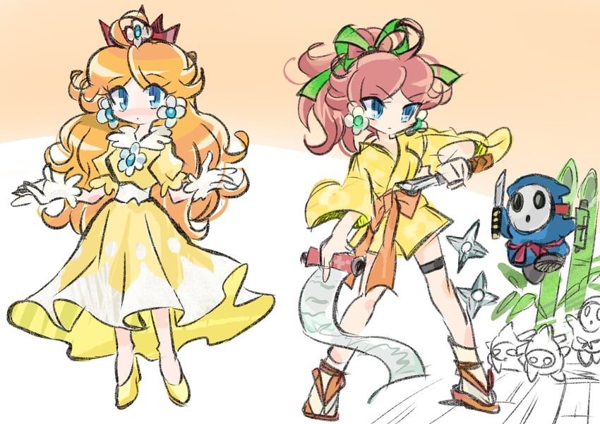 princess daisy and shy guy (mario and 2 more) drawn by rakugaki_shitagari-ya