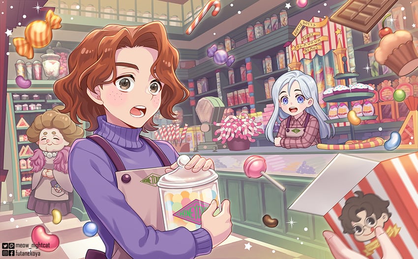 harry potter, daniel page, ivy warrington, and mrs. flume (wizarding world and 2 more) drawn by nightcat