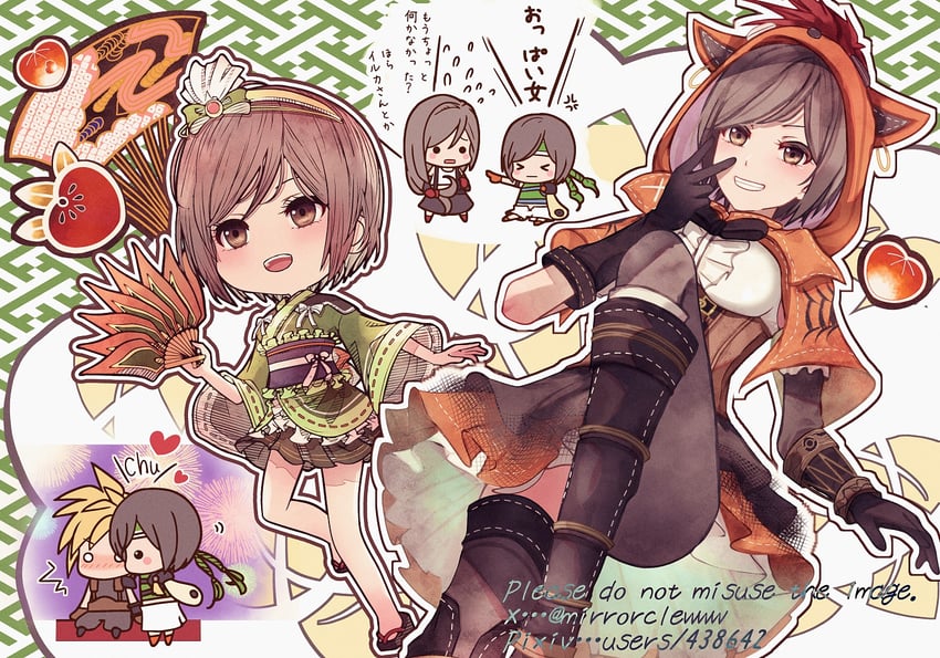 tifa lockhart, cloud strife, yuffie kisaragi, and red xiii (final fantasy and 4 more) drawn by mirrorclew