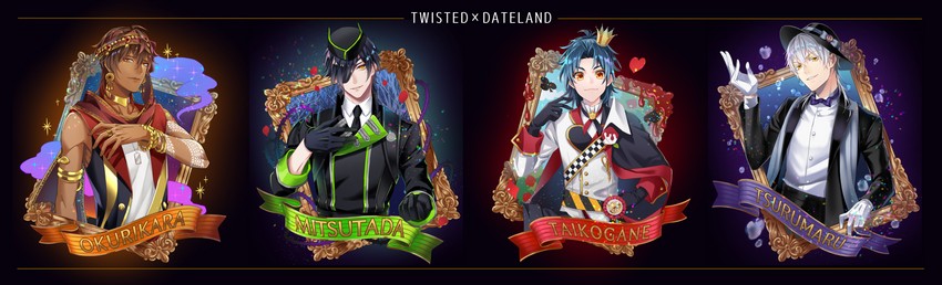 tsurumaru kuninaga, shokudaikiri mitsutada, azul ashengrotto, ookurikara, riddle rosehearts, and 3 more (touken ranbu and 1 more) drawn by rei_(usabiba)