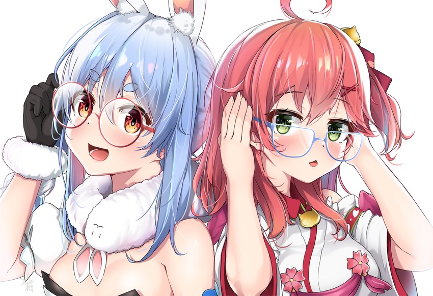 usada pekora and sakura miko (hololive) drawn by nakareki