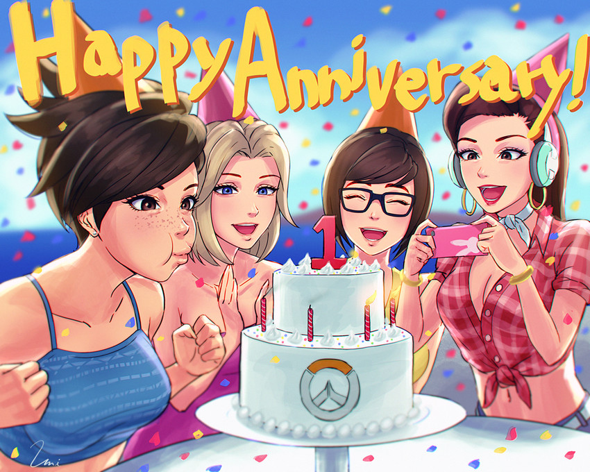 d.va, mercy, tracer, mei, and cruiser d.va (overwatch and 1 more) drawn by umigraphics