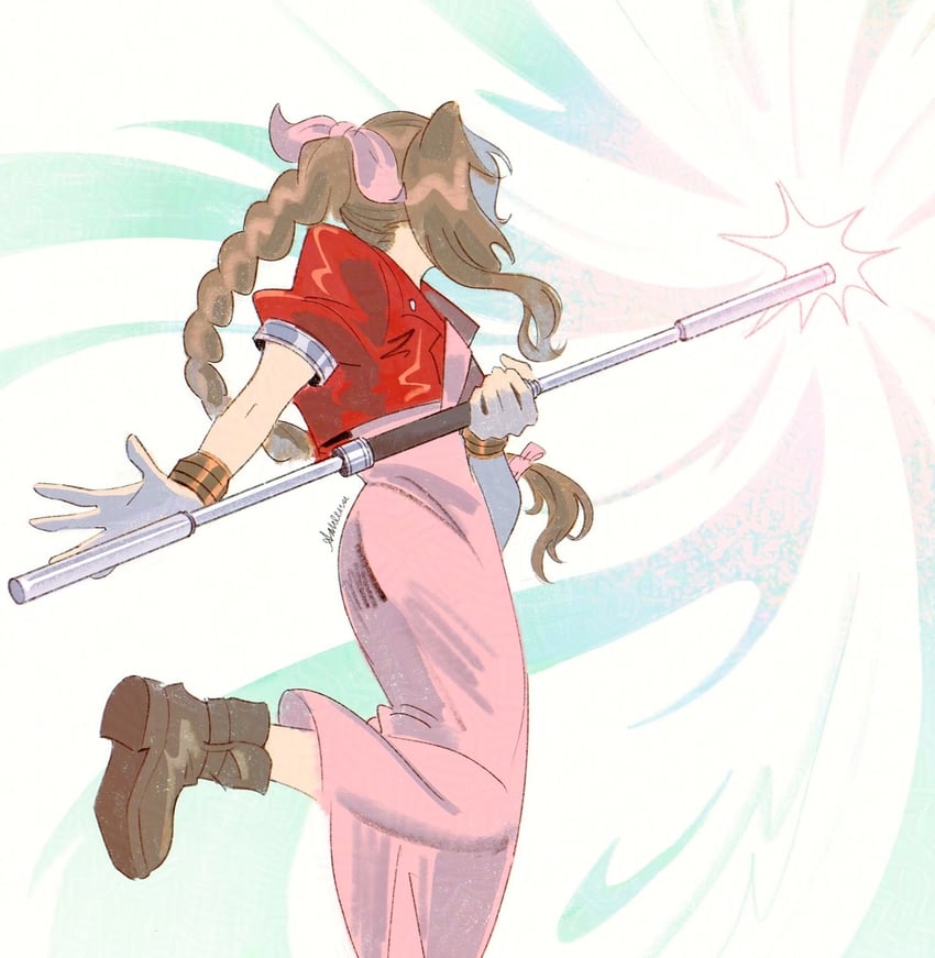 aerith gainsborough (final fantasy and 1 more) drawn by ashlena_sharma