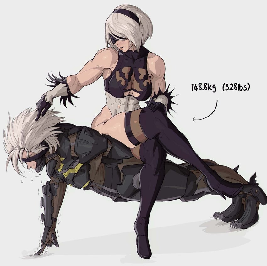 2b and raiden (nier and 3 more) drawn by yoracrab