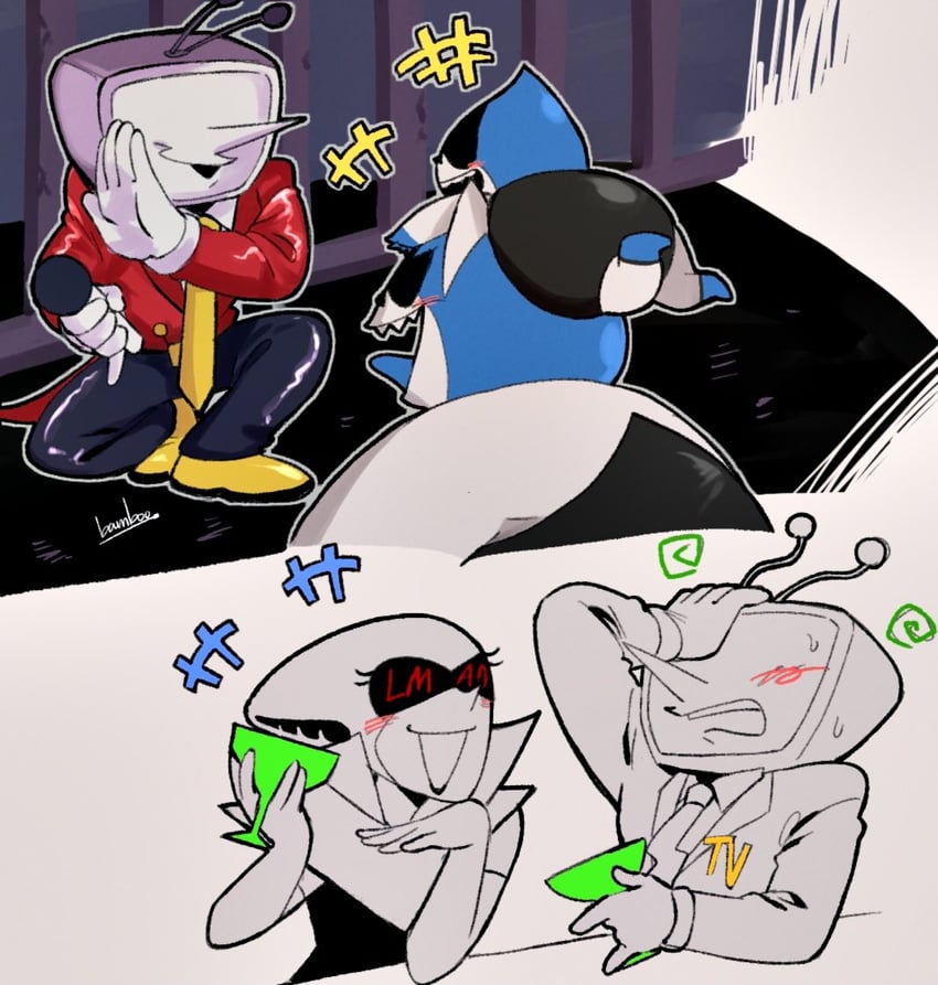 lancer, ant tenna, queen, and king (deltarune) drawn by bamboo_617