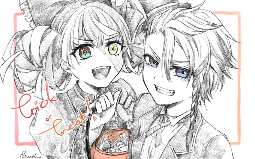 kureiji ollie and axel syrios (hololive and 3 more) drawn by potamikouu
