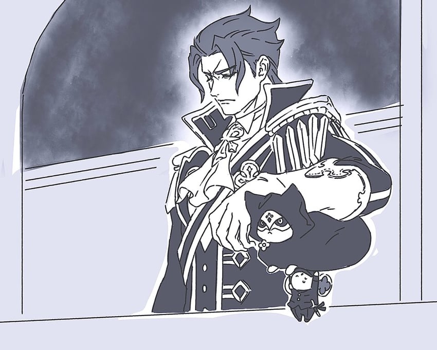 ryunosuke naruhodo, barok van zieks, chuunosuke, masked apprentice, and nyasked disciple (ace attorney and 2 more) drawn by lcageki