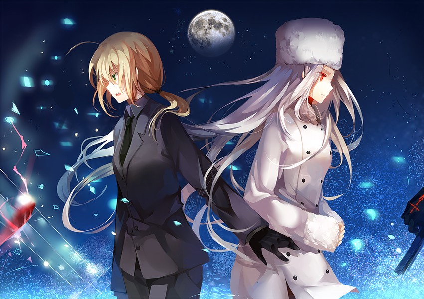 artoria pendragon, saber, emiya kiritsugu, and irisviel von einzbern (fate and 1 more) drawn by dhiea