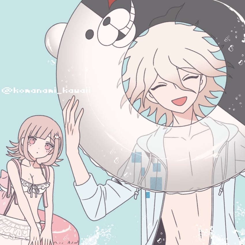 nanami chiaki, komaeda nagito, and monokuma (danganronpa and 2 more) drawn by komanami_kawaii
