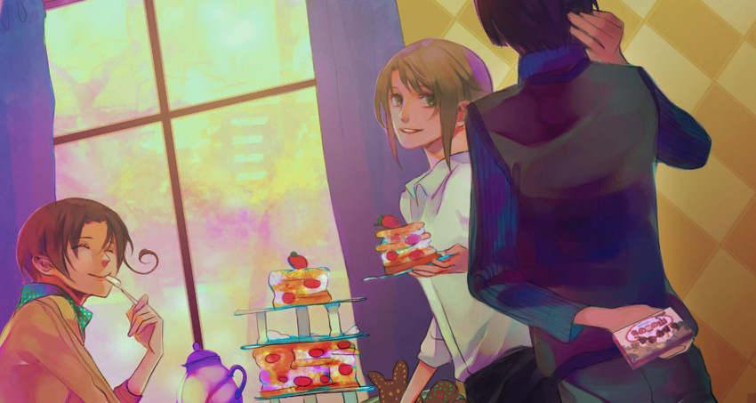 japan, northern italy, and lithuania (axis powers hetalia) drawn by kidchan