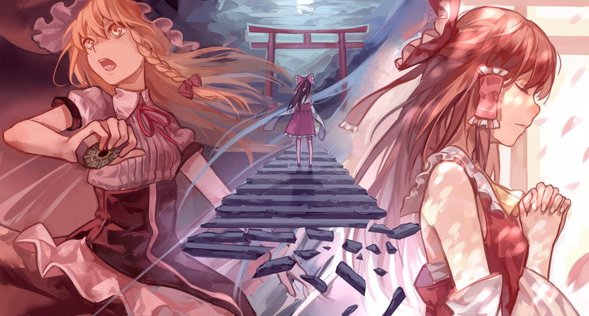 hakurei reimu and kirisame marisa (touhou) drawn by norizc