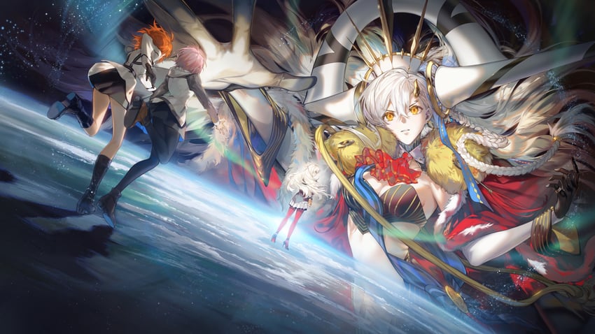 mash kyrielight, fujimaru ritsuka, olga marie animusphere, and u-olga marie (fate and 1 more) drawn by arlizi