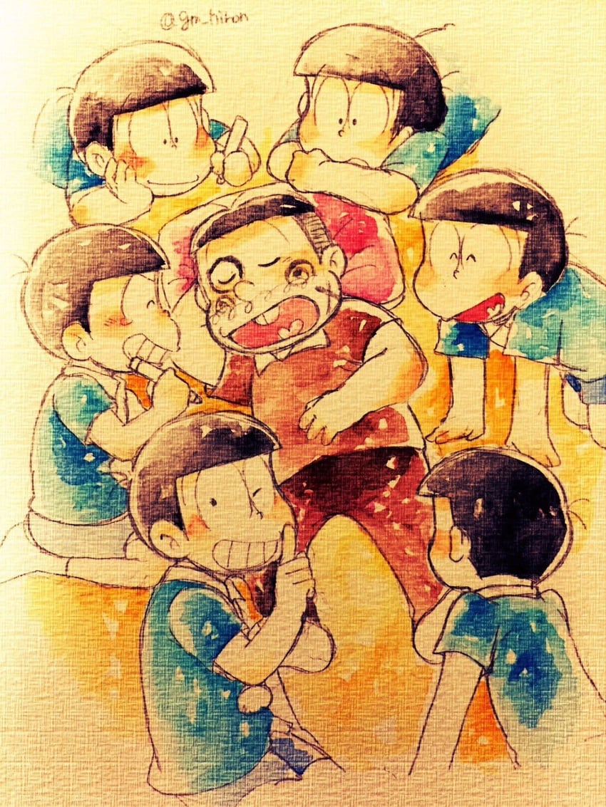 matsuno osomatsu, matsuno karamatsu, matsuno ichimatsu, matsuno jyushimatsu, matsuno choromatsu, and 2 more (osomatsu and 1 more) drawn by tsubuta_hiro