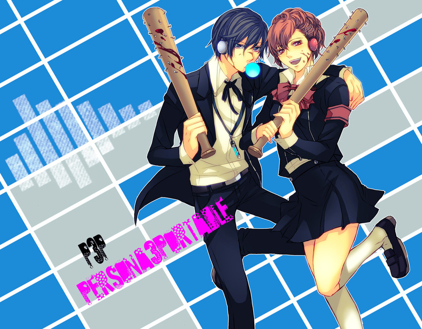 yuuki makoto and shiomi kotone (persona and 2 more) drawn by nishi_juuji