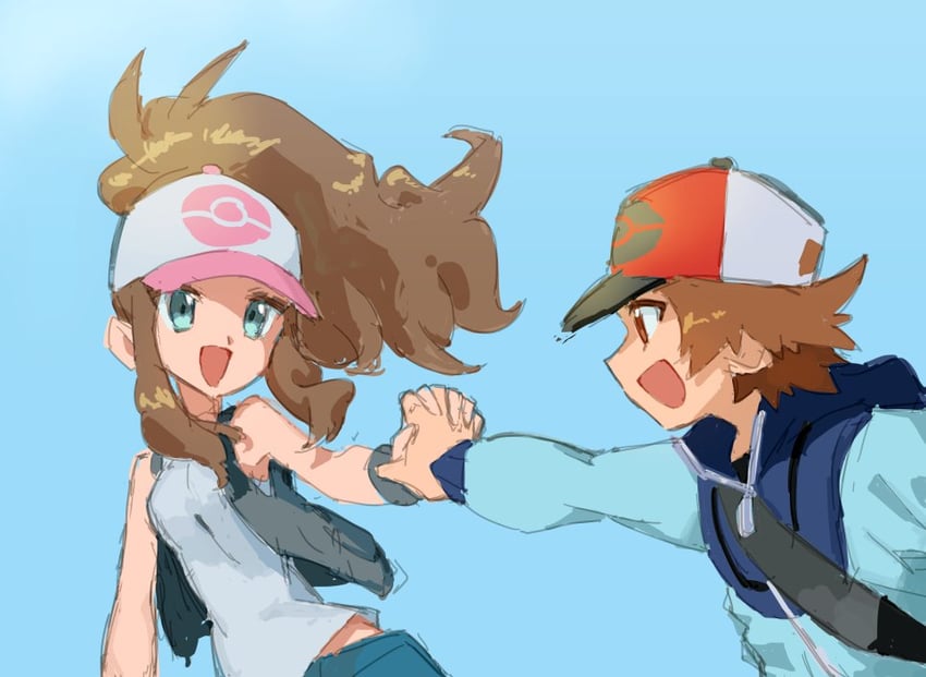 hilda and hilbert (pokemon and 1 more) drawn by nyagiratwist