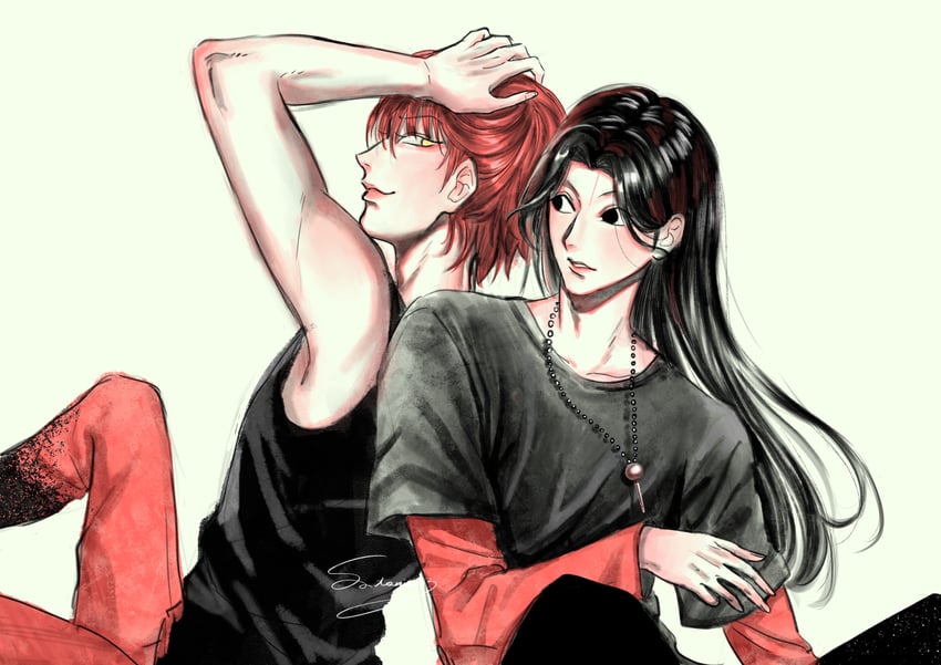 hisoka morow and illumi zoldyck (hunter x hunter) drawn by satonii23