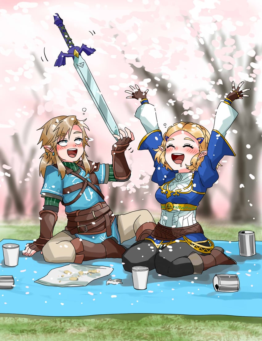 link and princess zelda (the legend of zelda and 1 more) drawn by wasabi_(legemd)