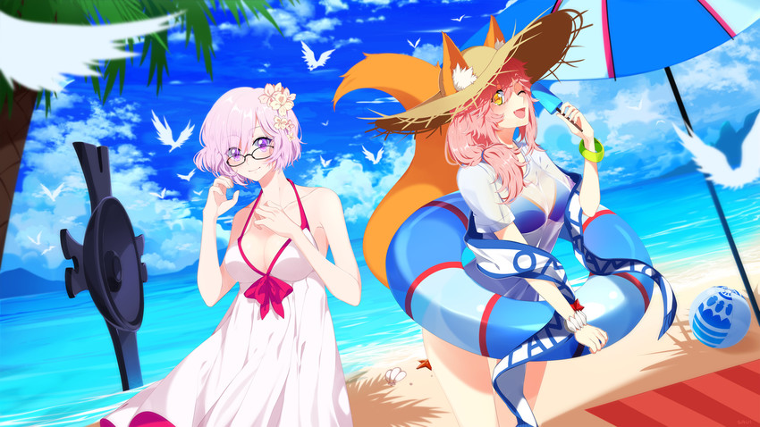 mash kyrielight, tamamo, and tamamo no mae (fate and 1 more) drawn by savi_(byakushimc)