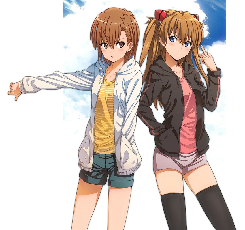 souryuu asuka langley and misaka mikoto (neon genesis evangelion and 2 more) drawn by isshi_pyuma