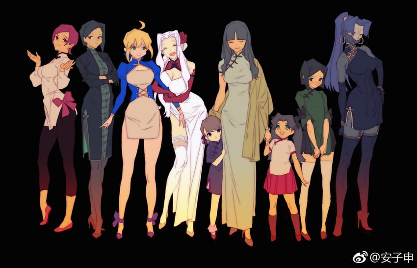artoria pendragon, saber, tohsaka rin, matou sakura, waver velvet, and 7 more (fate and 1 more) drawn by anzishen