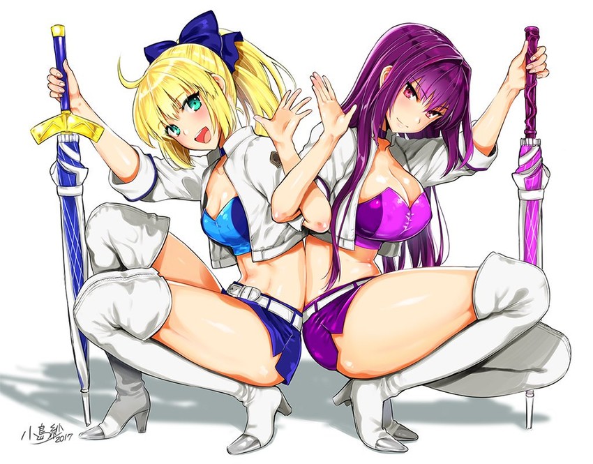 artoria pendragon, saber, and scathach (fate and 2 more) drawn by kojima_saya