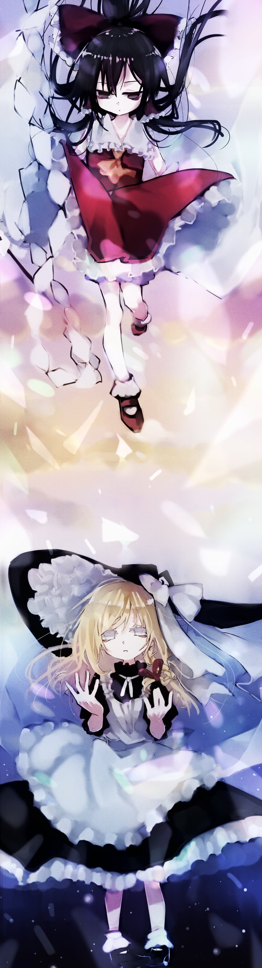 hakurei reimu and kirisame marisa (touhou) drawn by mare_(shiori_3021)