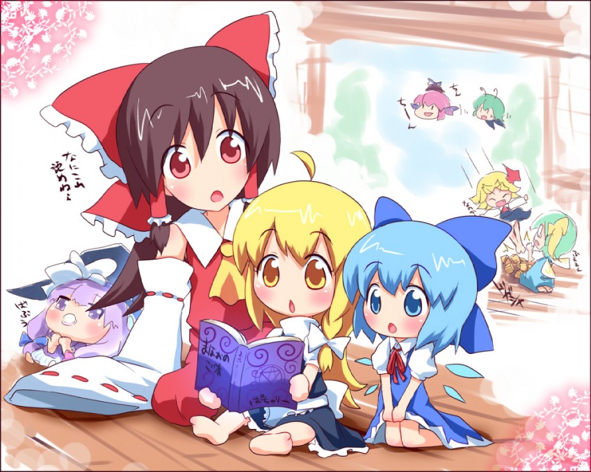 hakurei reimu, kirisame marisa, cirno, patchouli knowledge, rumia, and 3 more (touhou) drawn by ayakashi_(monkeypanch)