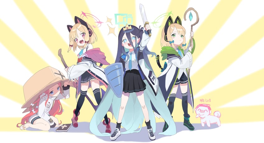 sensei, doodle sensei, aris, momoi, midori, and 1 more (blue archive) drawn by dongfang_gu_gu