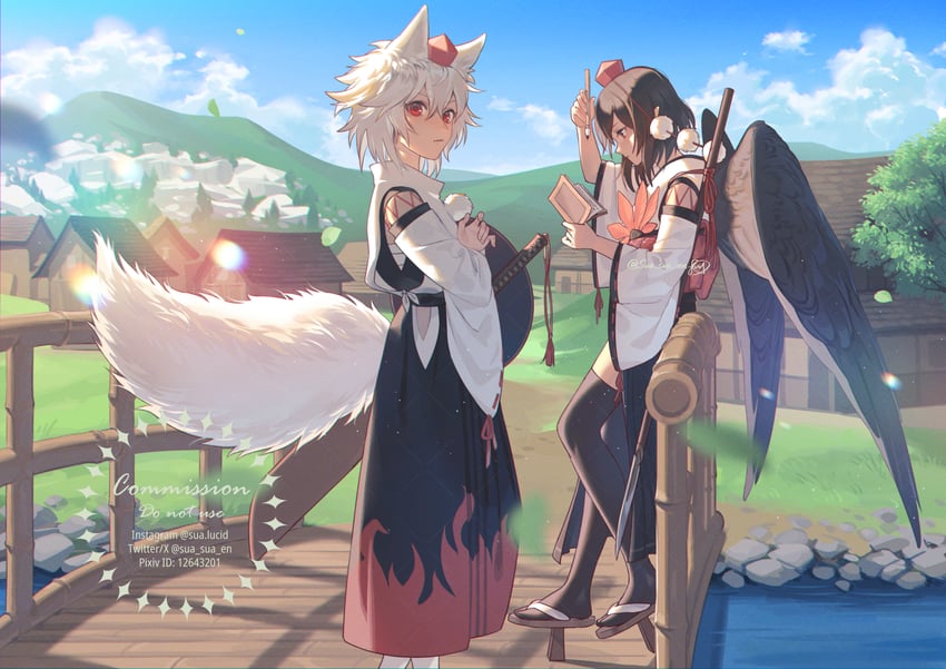 shameimaru aya and inubashiri momiji (touhou) drawn by sua_lucid