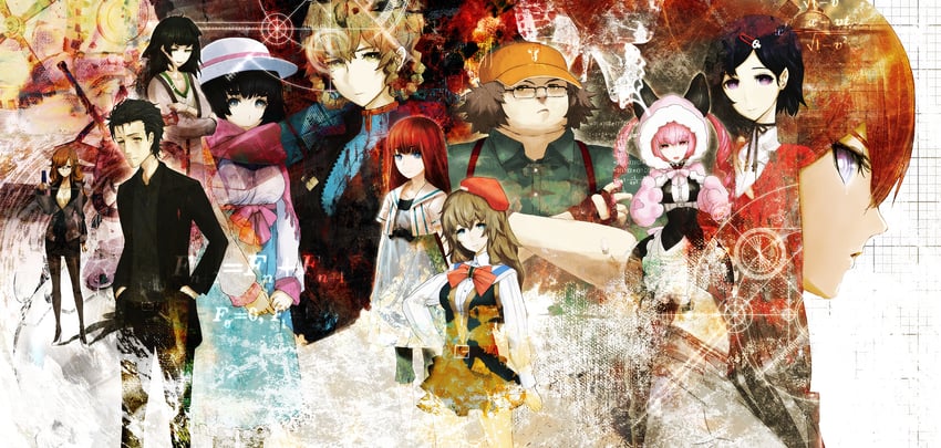 makise kurisu, okabe rintarou, shiina mayuri, amane suzuha, urushibara luka, and 6 more (steins;gate and 1 more) drawn by huke