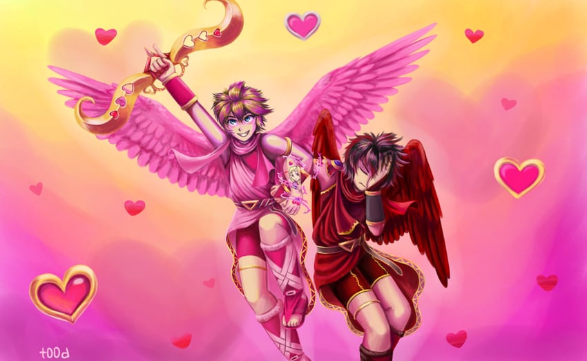 pit and dark pit (super smash bros. and 2 more) drawn by toodlingart