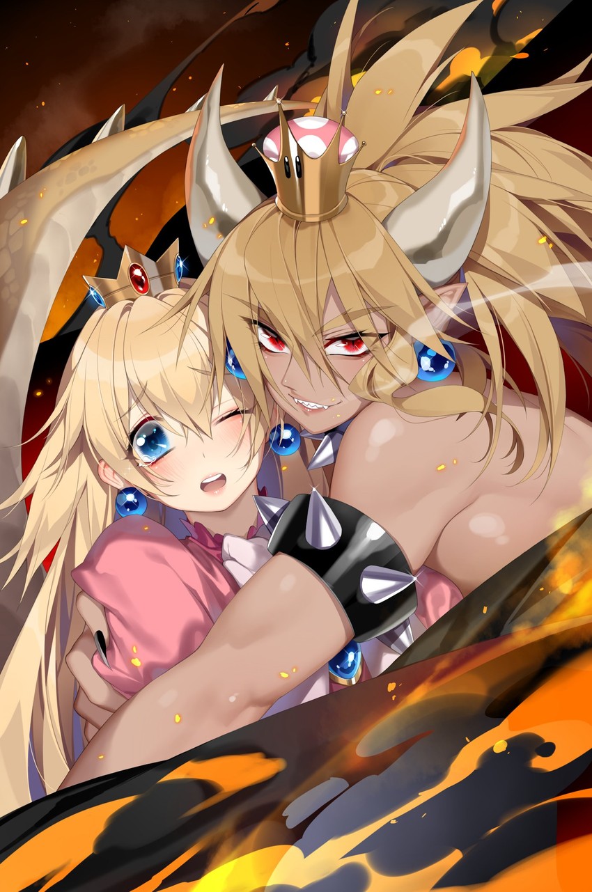 princess peach and bowsette (mario and 1 more) drawn by deathalice