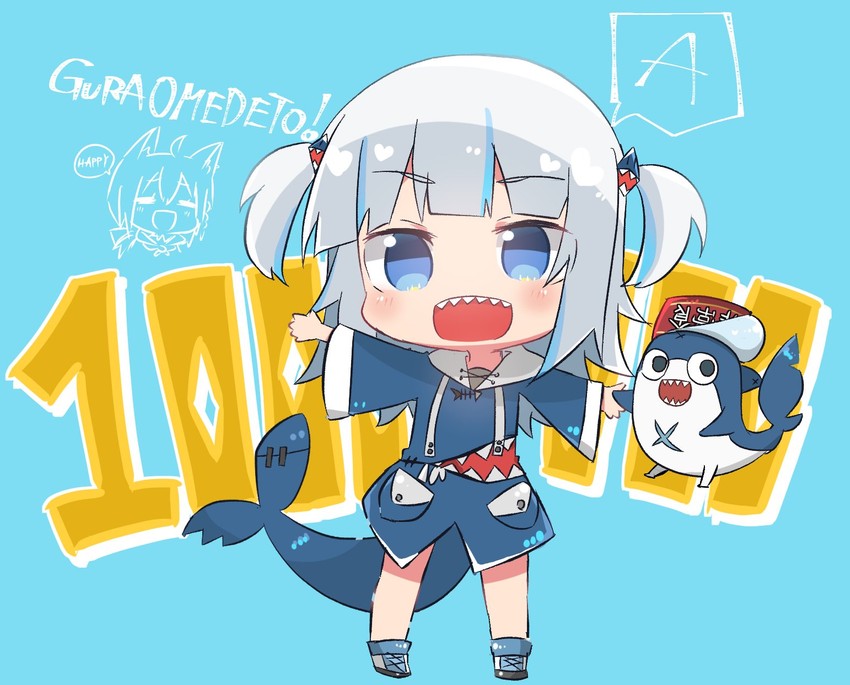 gawr gura, shirakami fubuki, and bloop (hololive and 1 more) drawn by shirakami_fubuki_(artist)