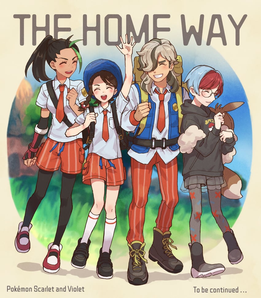 juliana, nemona, penny, and arven (pokemon and 1 more) drawn by wednesday_108