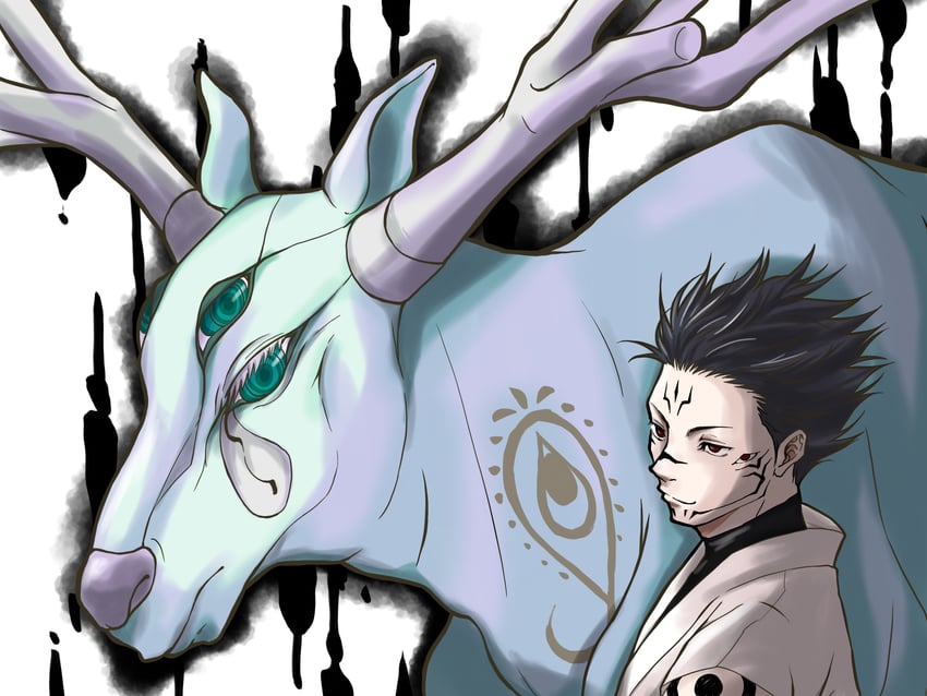 fushiguro megumi and ryoumen sukuna (jujutsu kaisen) drawn by hatiji