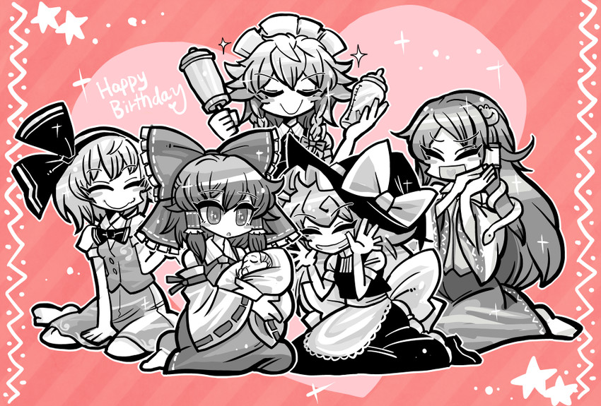 hakurei reimu, kirisame marisa, izayoi sakuya, kochiya sanae, and konpaku youmu (touhou) drawn by yt_(wai-tei)