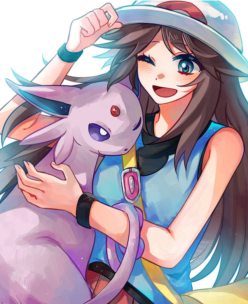 leaf and espeon (pokemon and 1 more) drawn by kong_(6ki3ki)