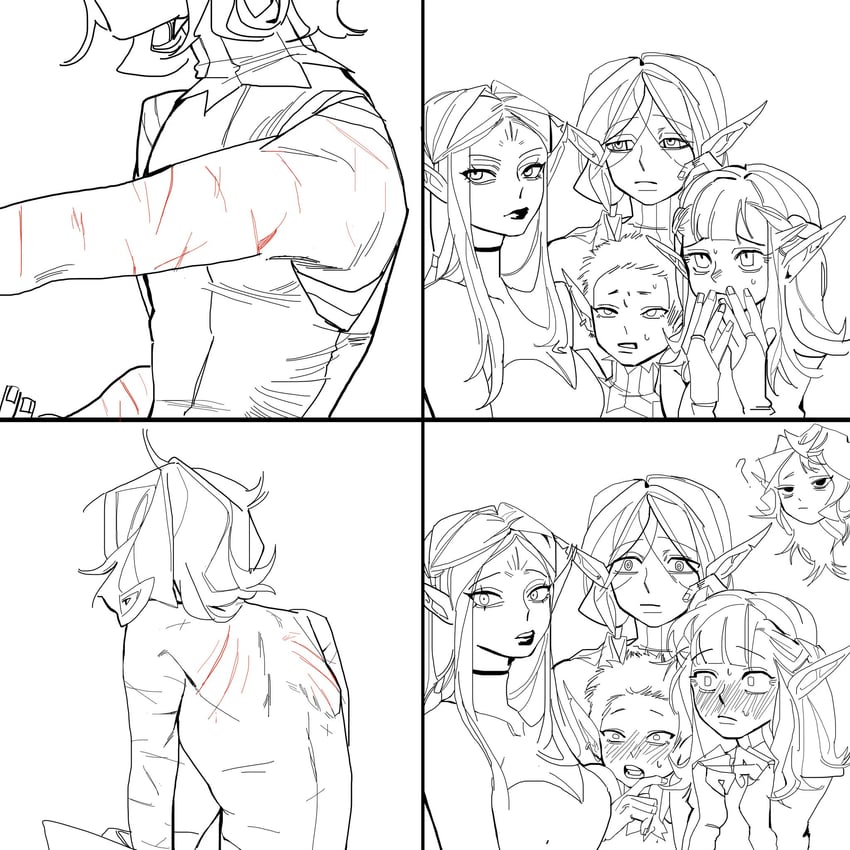 mithrun, fleki, lycion, cithis, pattadol, and 1 more (dungeon meshi) drawn by kazari_2001