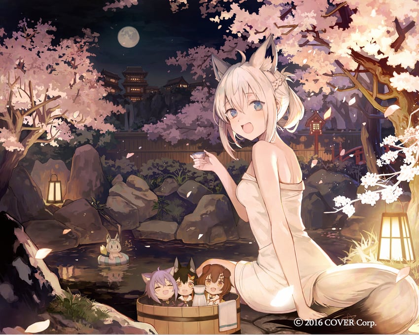 shirakami fubuki, nekomata okayu, ookami mio, inugami korone, and sukonbu (hololive) drawn by hihara_you