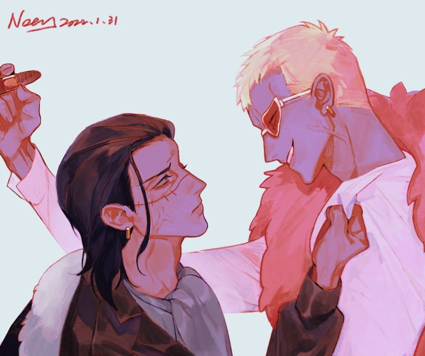 donquixote doflamingo and crocodile (one piece) drawn by noey_nuoyi