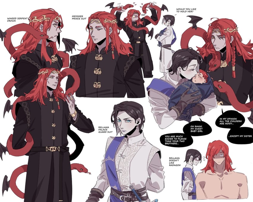 messmer the impaler, radagon of the golden order, rellana twin moon knight, and lunar princess ranni (elden ring and 1 more) drawn by nozakikotaro4