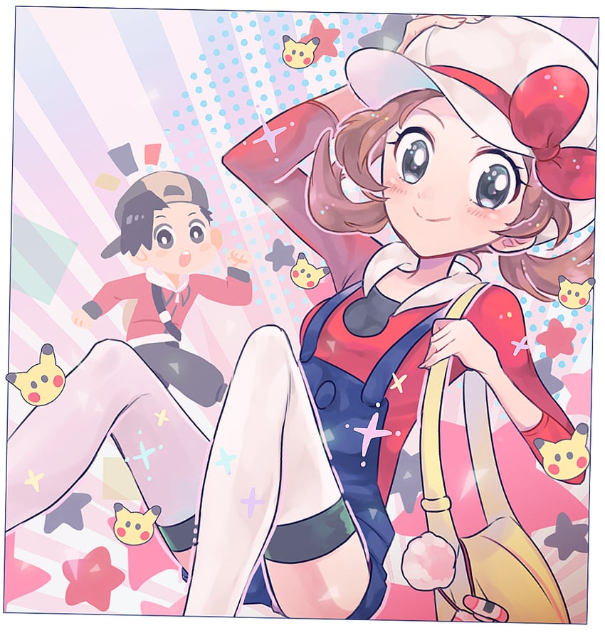 pikachu, ethan, and lyra (pokemon and 1 more) drawn by nago_celica