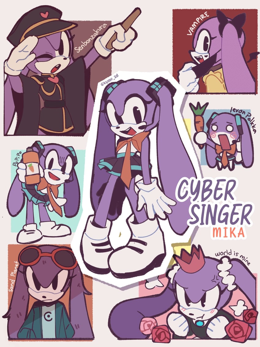 hatsune miku, hachune miku, and cyber singer mika (vocaloid and 8 more) drawn by kumo_zd
