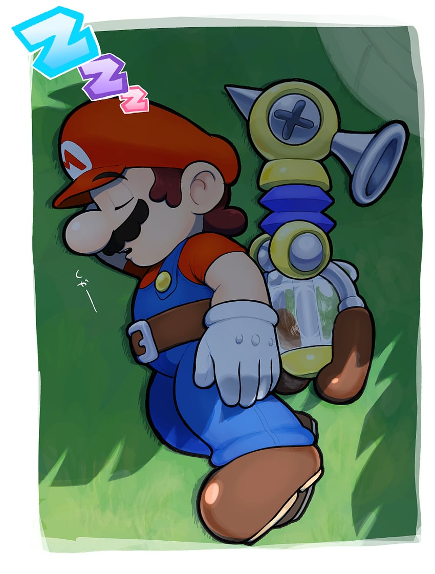 mario and f.l.u.d.d. (mario and 1 more) drawn by hoshi_(star-name2000)