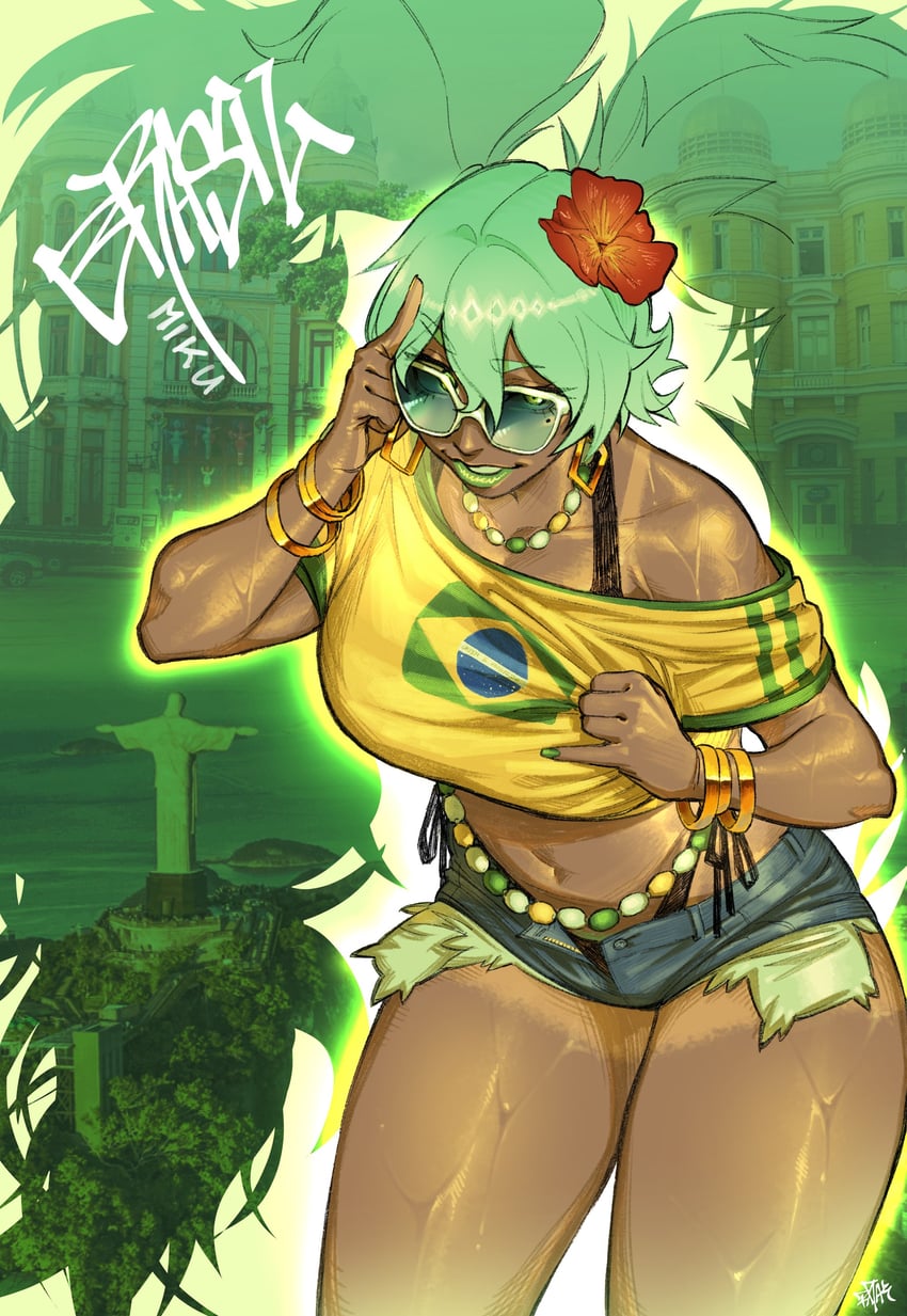 hatsune miku, brazilian miku, and jesus (vocaloid) drawn by pxtakart